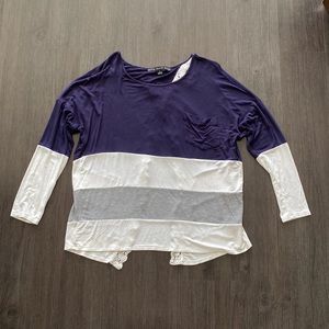 HYFVE Long sleeved tulip back navy, grey, and white top like new!!!